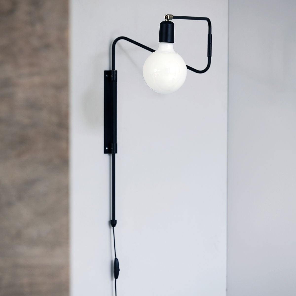 Swing Plug-in Wall Lamp - Articulating Black & Brass Wall Sconce | Modern Extendable Reading Light
