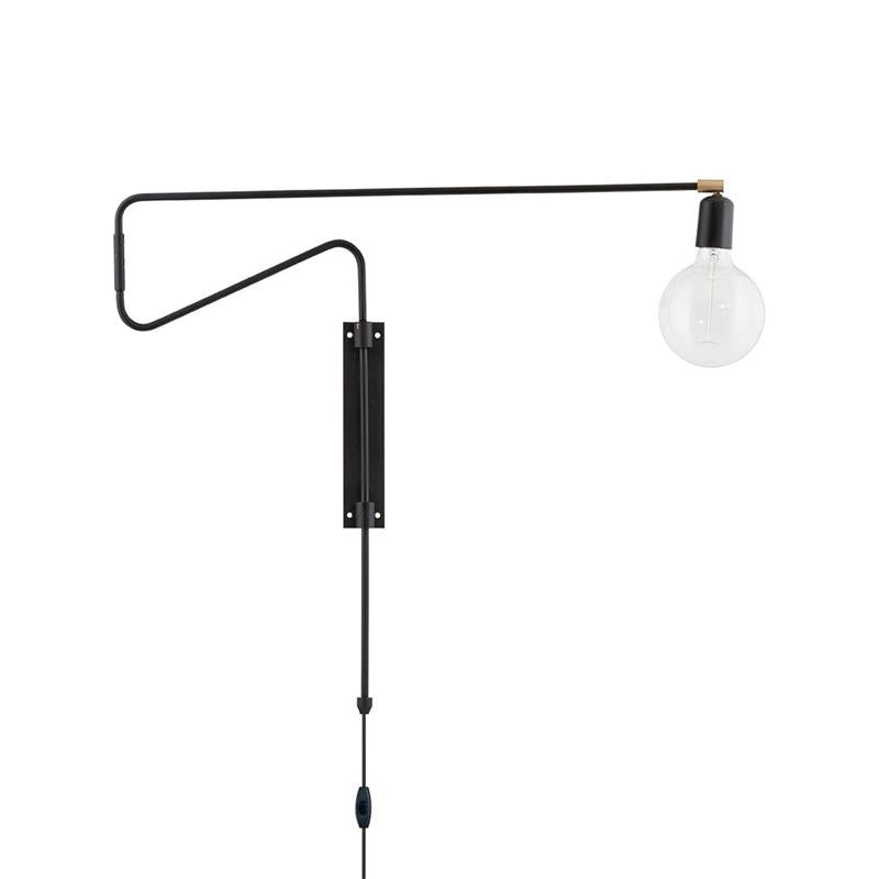 Swing Plug-in Wall Lamp - Articulating Black & Brass Wall Sconce | Modern Extendable Reading Light