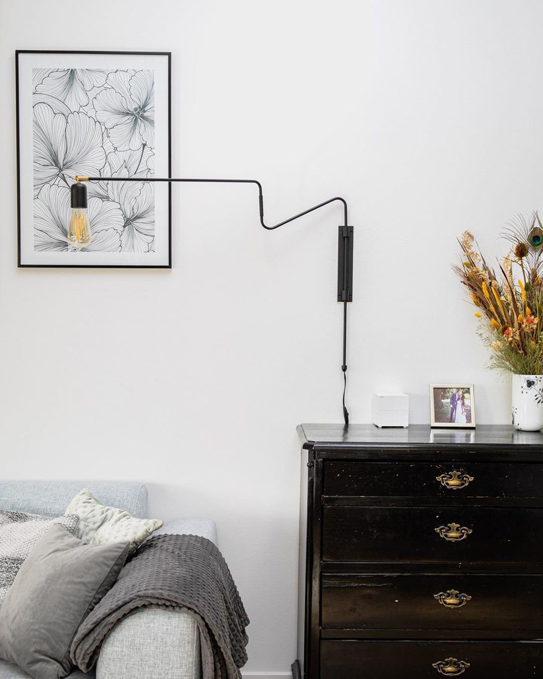 Swing Plug-in Wall Lamp - Articulating Black & Brass Wall Sconce | Modern Extendable Reading Light