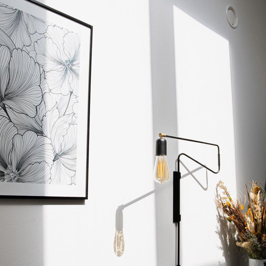 Swing Plug-in Wall Lamp - Articulating Black & Brass Wall Sconce | Modern Extendable Reading Light