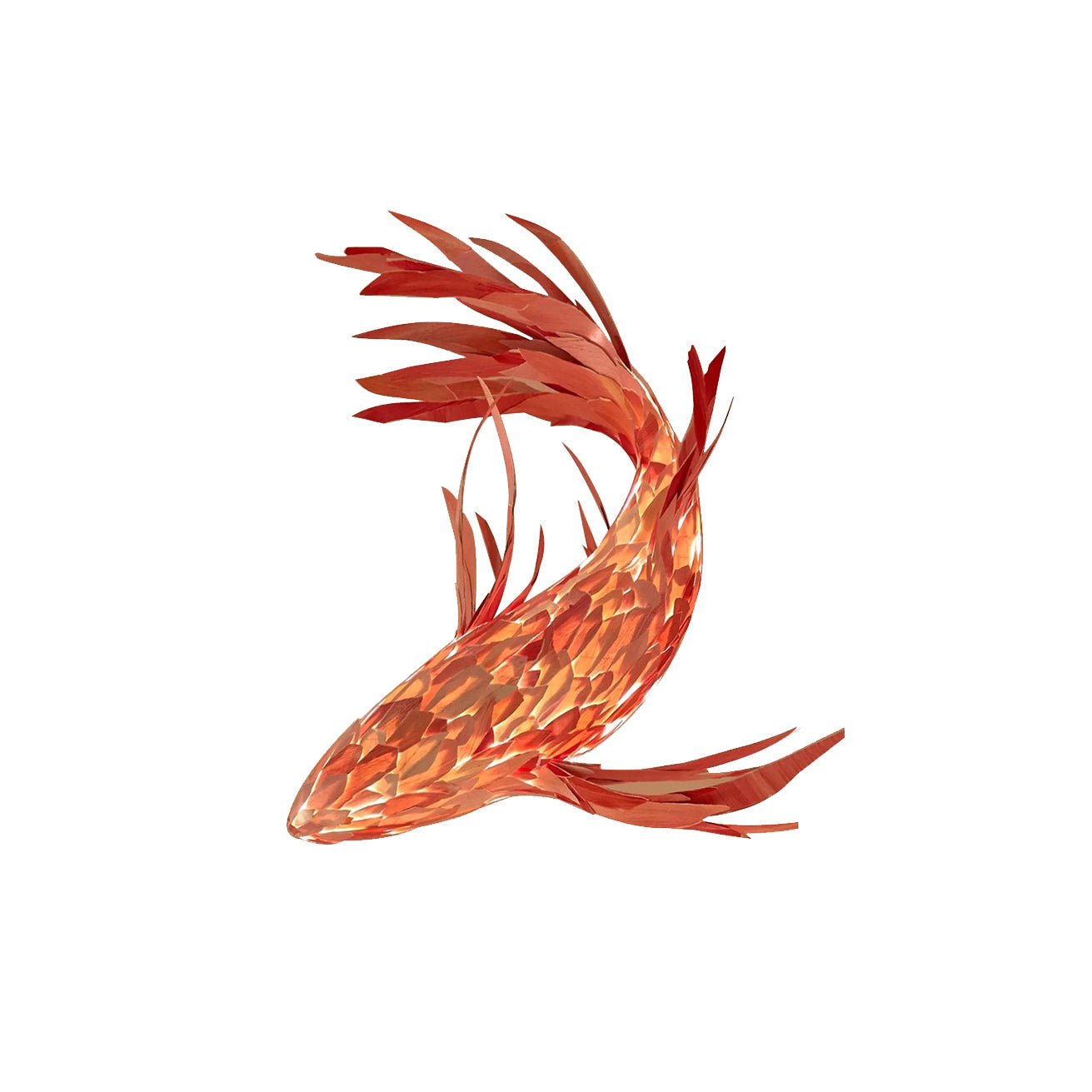 Swirl Koi Chandelier - Sculptural Layered Wood Pendant Light | Fluid Red Koi Fish LED Hanging Light