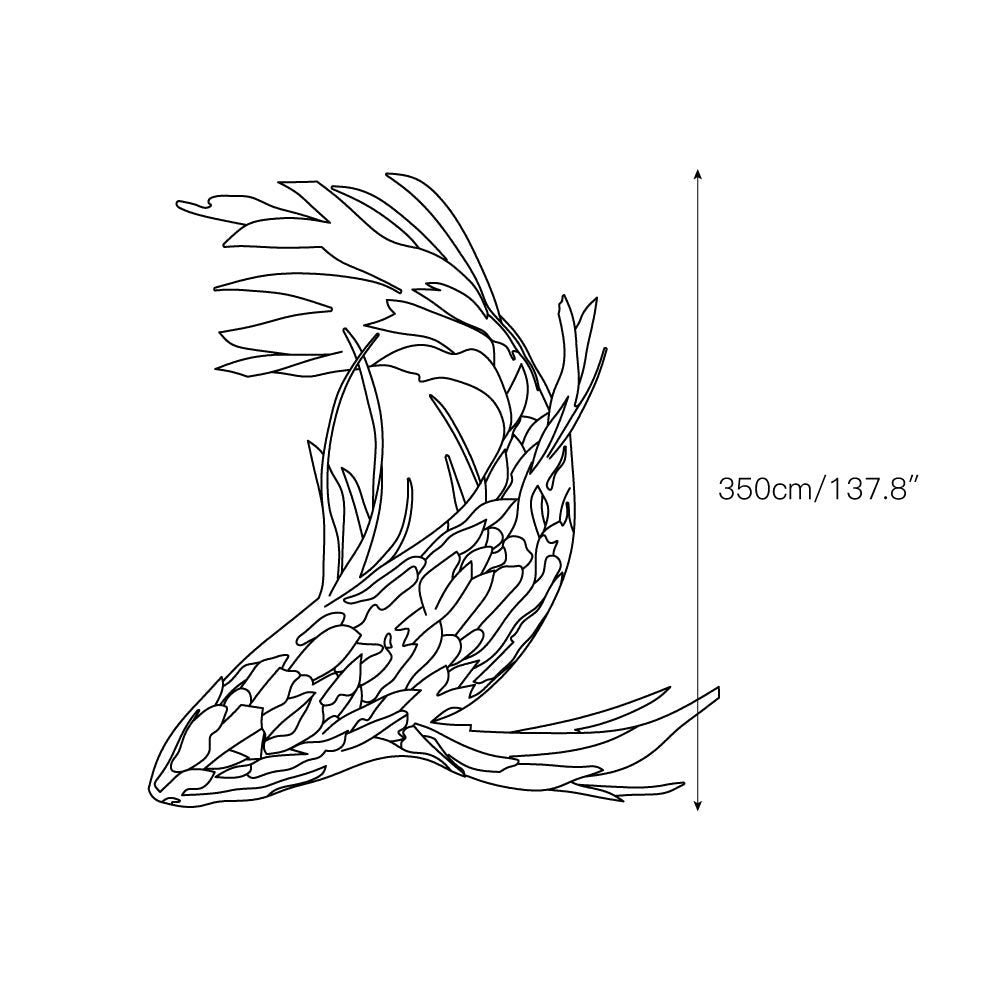 Swirl Koi Chandelier - Sculptural Layered Wood Pendant Light | Fluid Red Koi Fish LED Hanging Light