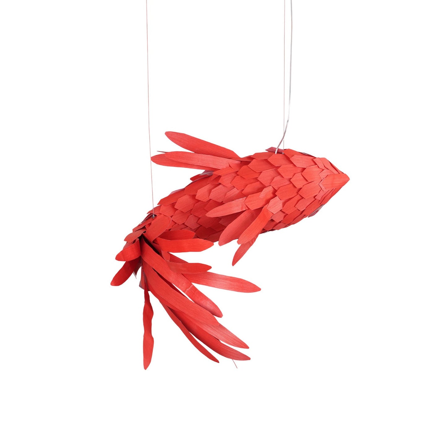 Swirl Koi Chandelier - Sculptural Layered Wood Pendant Light | Fluid Red Koi Fish LED Hanging Light