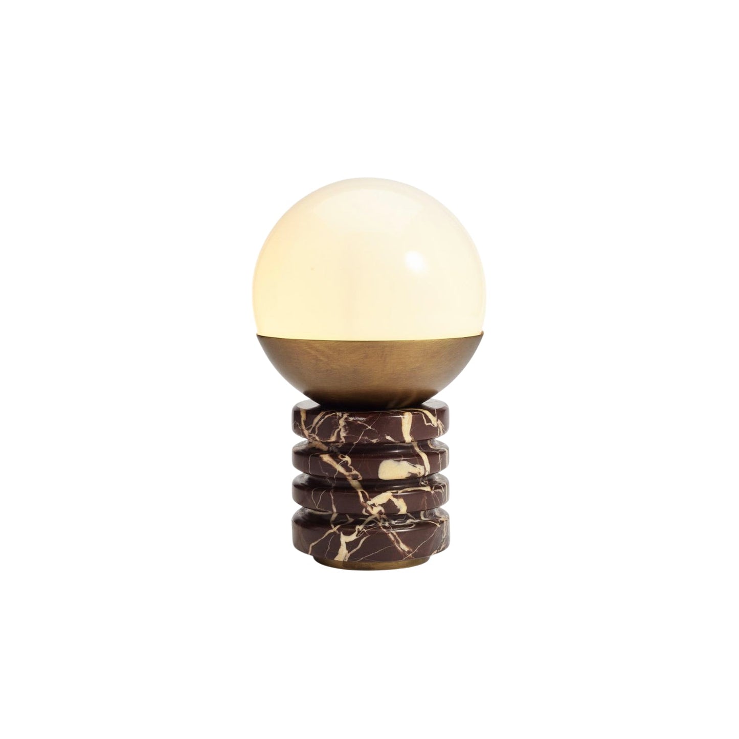 Sylvia Table Lamp - Ridged Marble & White Glass Globe Accent Light | Modern Antique Brass Desk Lamp