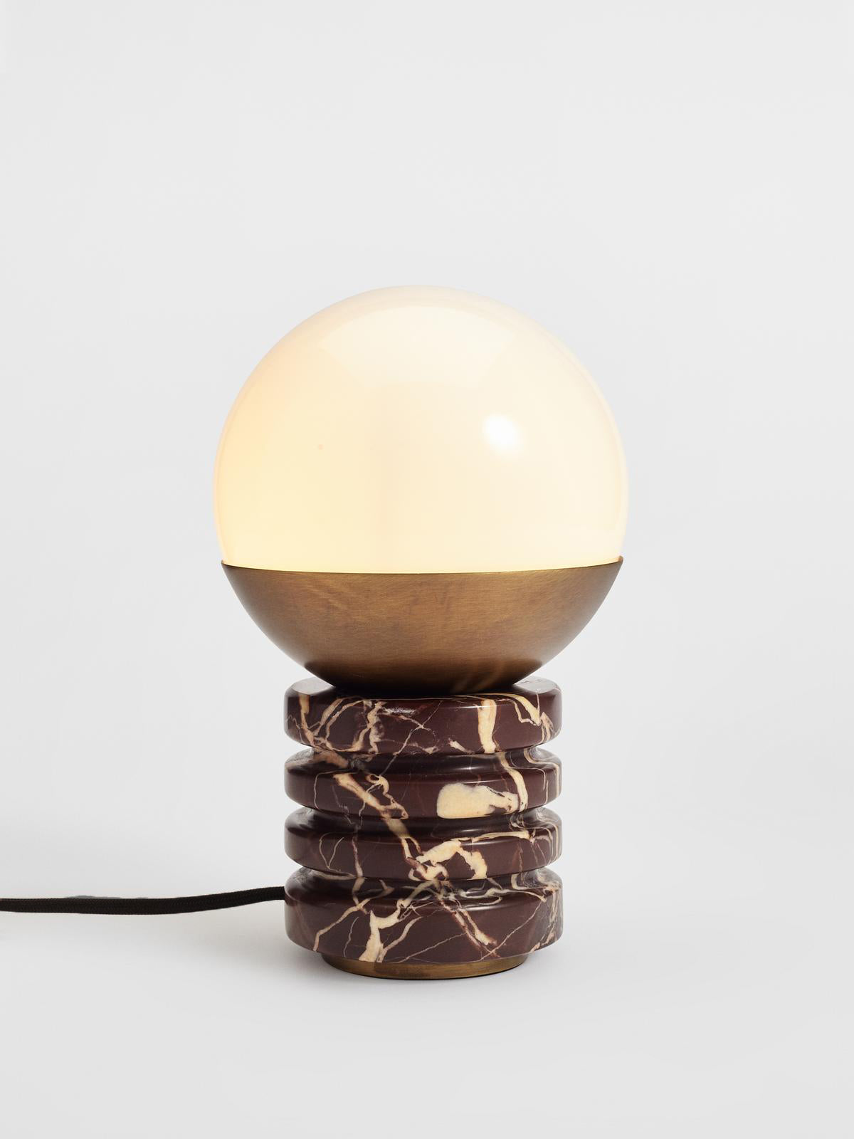 Sylvia Table Lamp - Ridged Marble & White Glass Globe Accent Light | Modern Antique Brass Desk Lamp