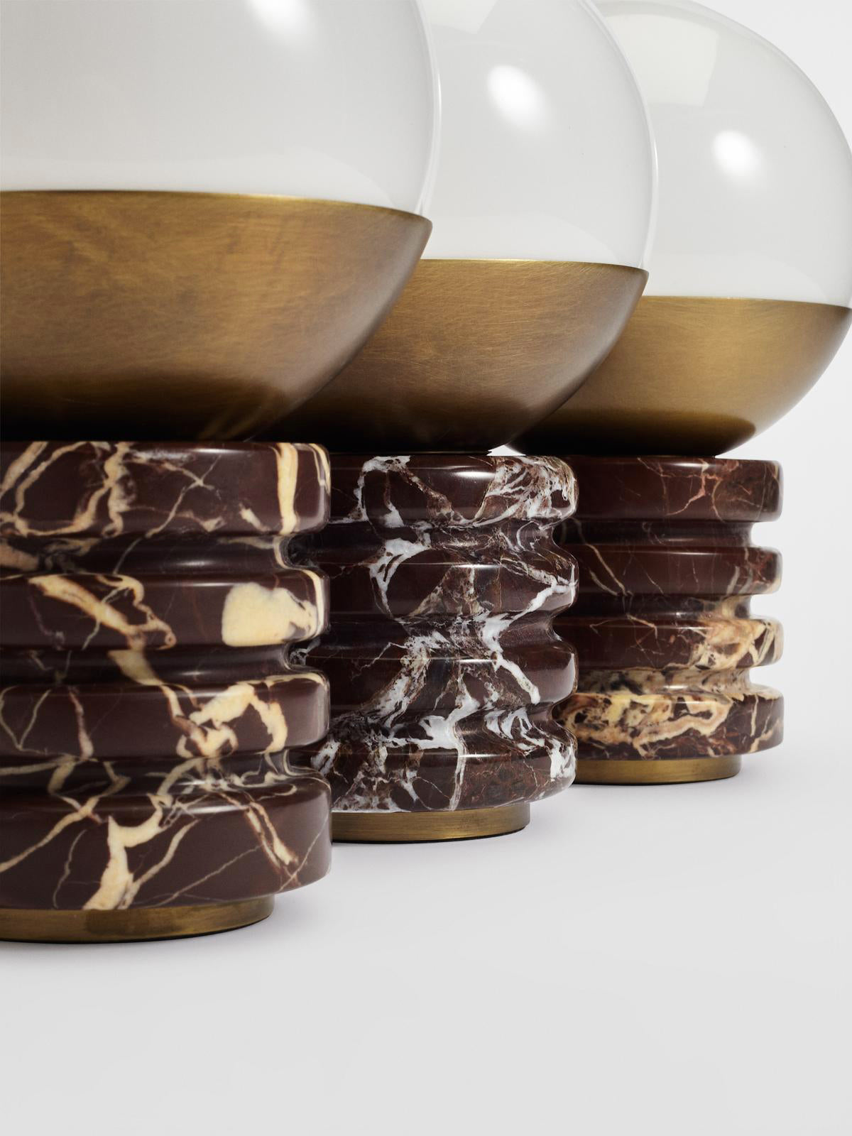 Sylvia Table Lamp - Ridged Marble & White Glass Globe Accent Light | Modern Antique Brass Desk Lamp