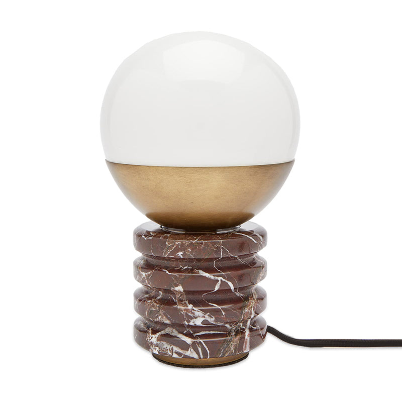 Sylvia Table Lamp - Ridged Marble & White Glass Globe Accent Light | Modern Antique Brass Desk Lamp