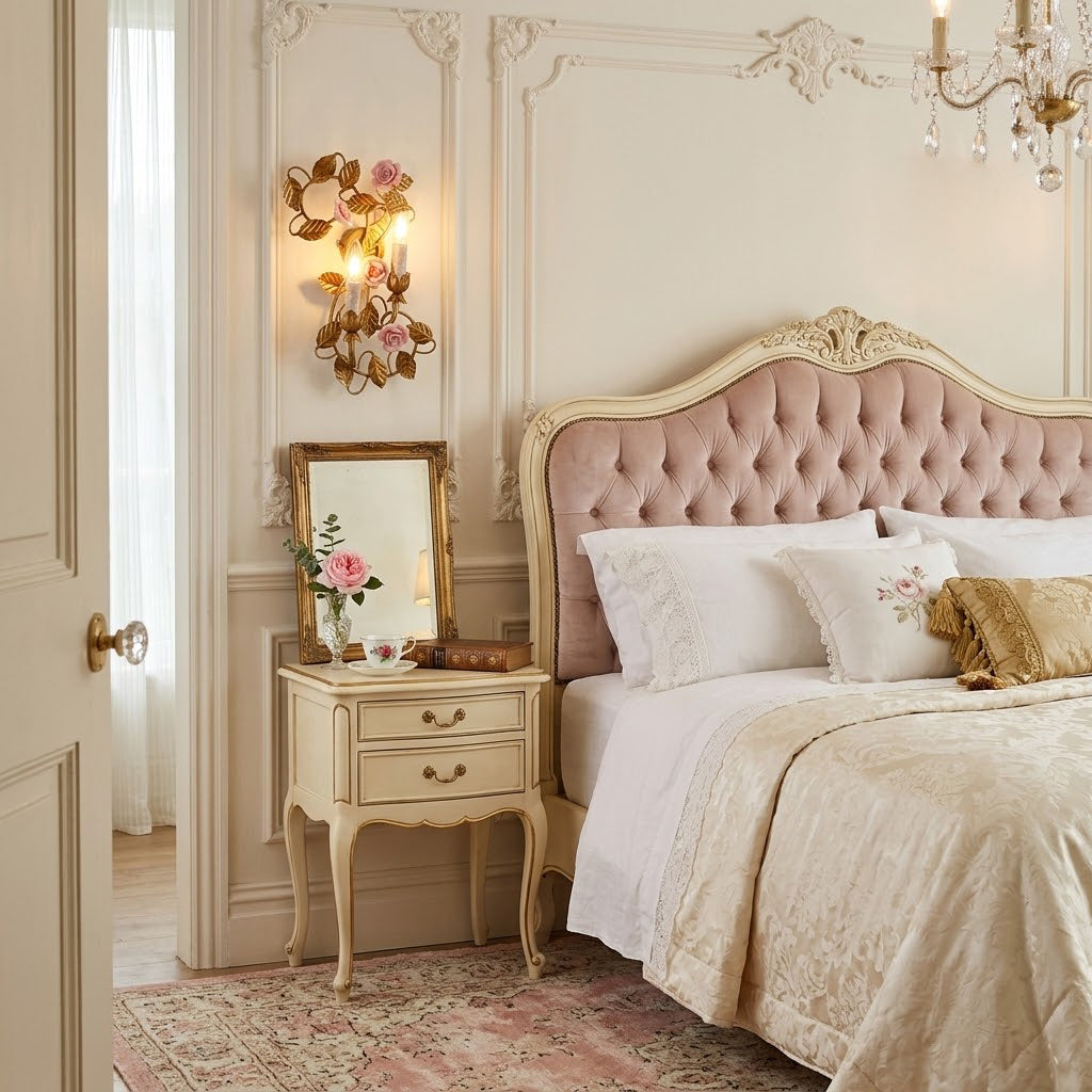 Symphony Rose Basket Sconce - Vintage Gold & Pink Ceramic Floral Sconce | Dual-Head French Country Wall Light