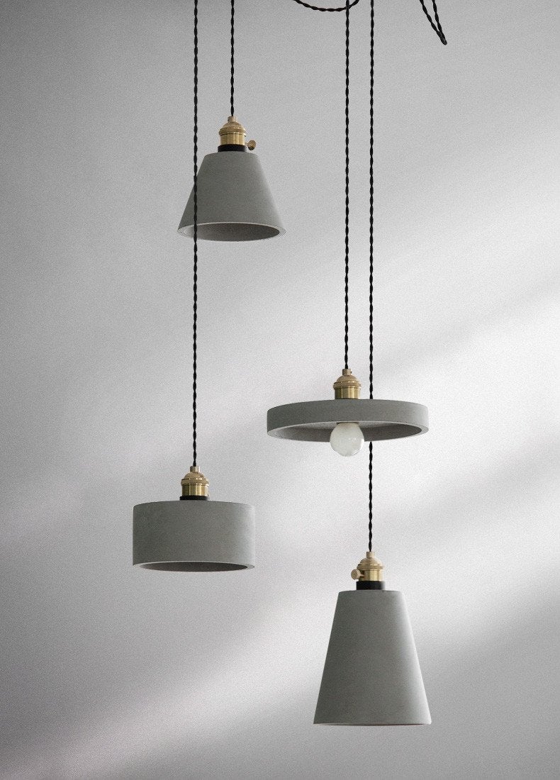 Concrete Vasa Minimalist Pendant Light - Industrial New York Loft Style | Nordic Concrete Resin & Braided Cord Pendant