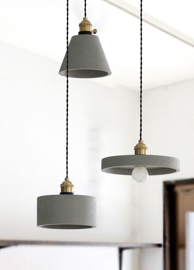 Concrete Vasa Minimalist Pendant Light - Industrial New York Loft Style | Nordic Concrete Resin & Braided Cord Pendant