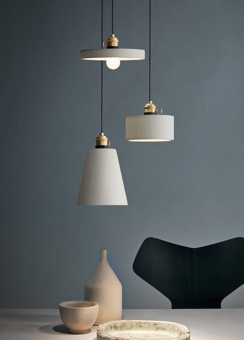 Concrete Vasa Minimalist Pendant Light - Industrial New York Loft Style | Nordic Concrete Resin & Braided Cord Pendant