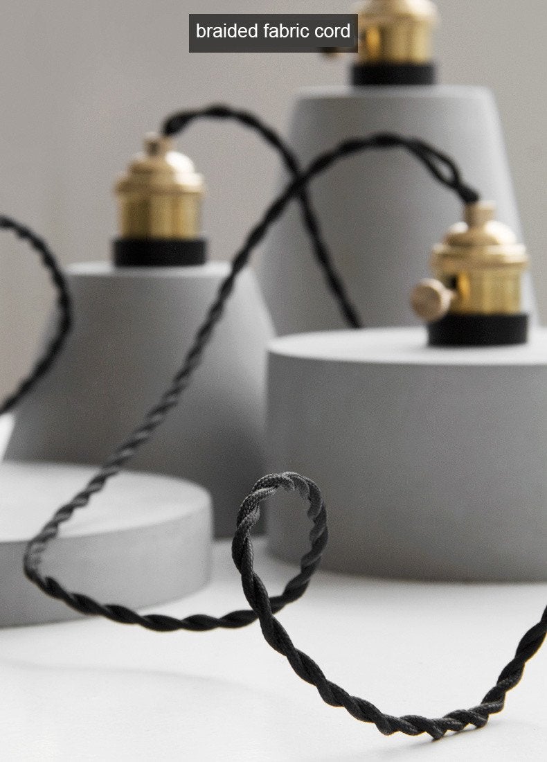 Concrete Vasa Minimalist Pendant Light - Industrial New York Loft Style | Nordic Concrete Resin & Braided Cord Pendant