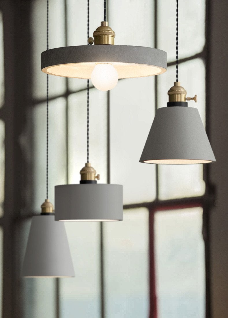 Concrete Vasa Minimalist Pendant Light - Industrial New York Loft Style | Nordic Concrete Resin & Braided Cord Pendant