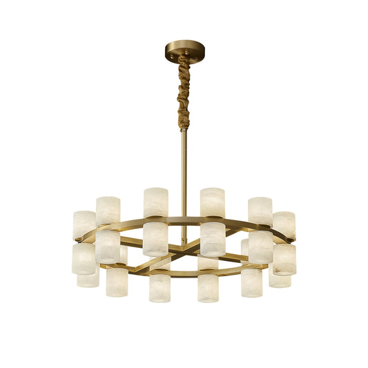 Tabitha Alabaster Chandelier - Brass Hoop & Natural Alabaster Pendant Light | Luxury Statement Ring Chandelier
