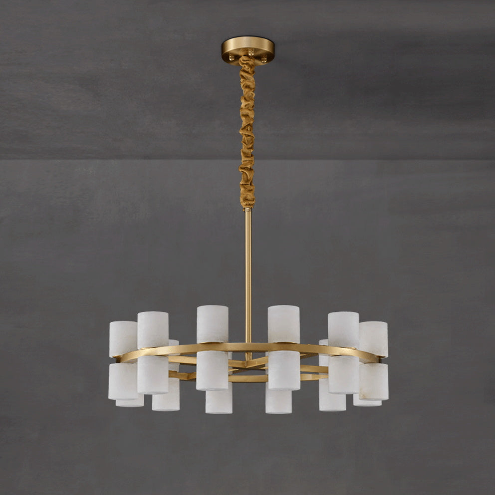 Tabitha Alabaster Chandelier - Brass Hoop & Natural Alabaster Pendant Light | Luxury Statement Ring Chandelier