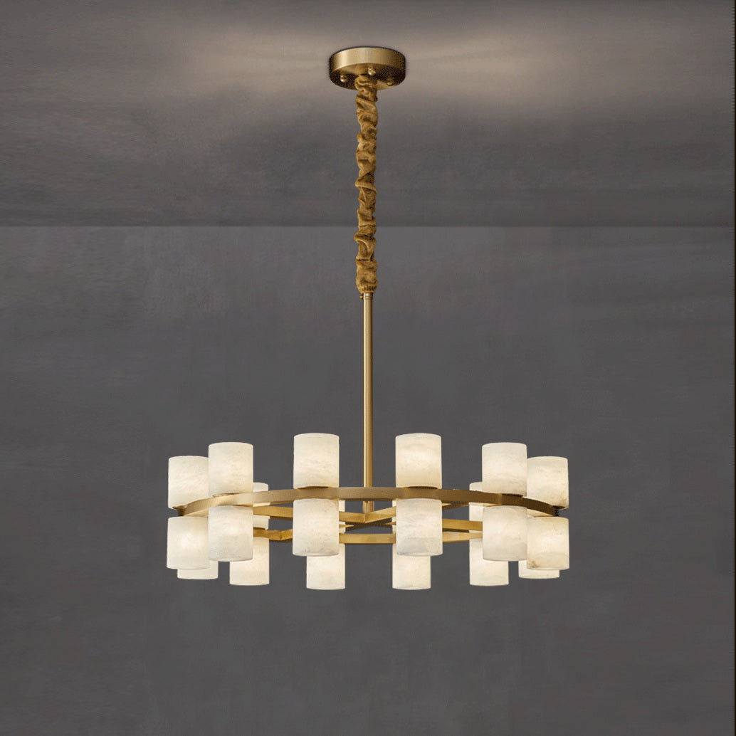 Tabitha Alabaster Chandelier - Brass Hoop & Natural Alabaster Pendant Light | Luxury Statement Ring Chandelier