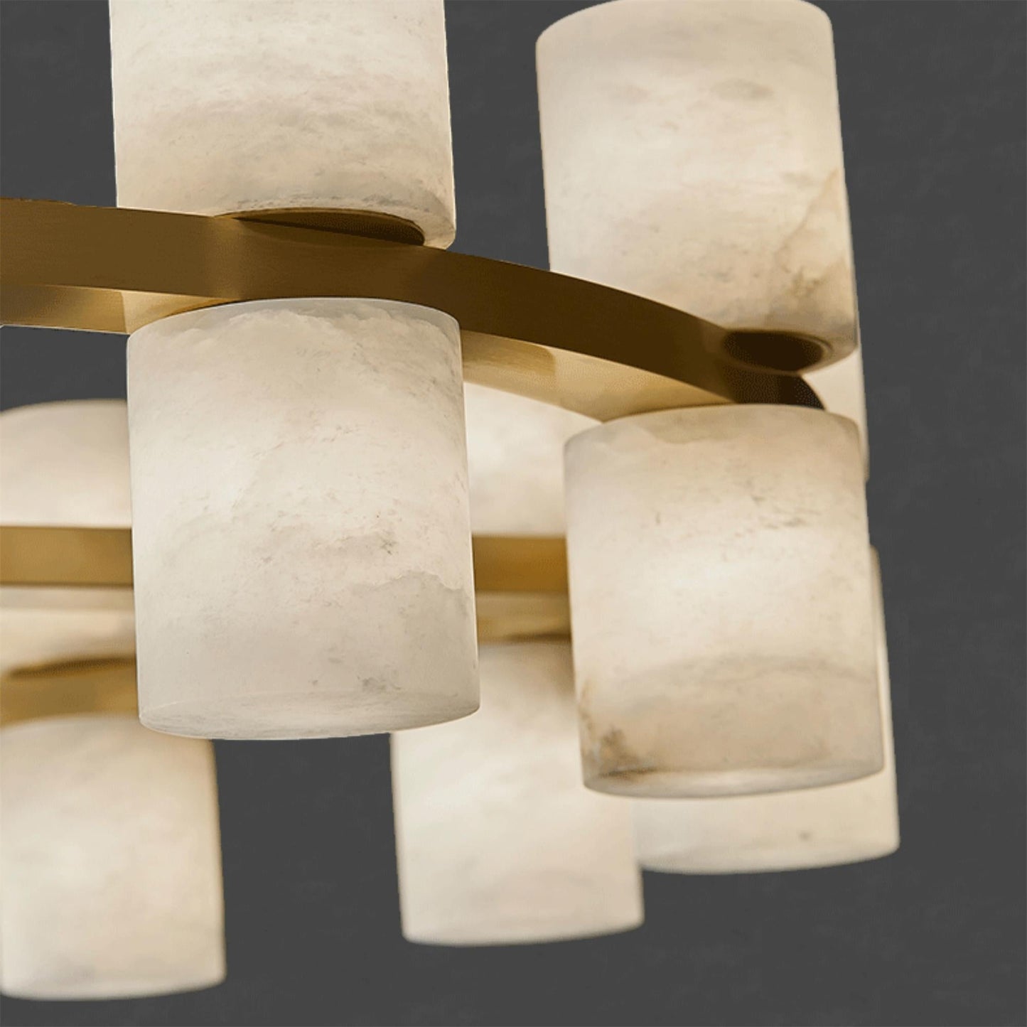 Tabitha Alabaster Chandelier - Brass Hoop & Natural Alabaster Pendant Light | Luxury Statement Ring Chandelier