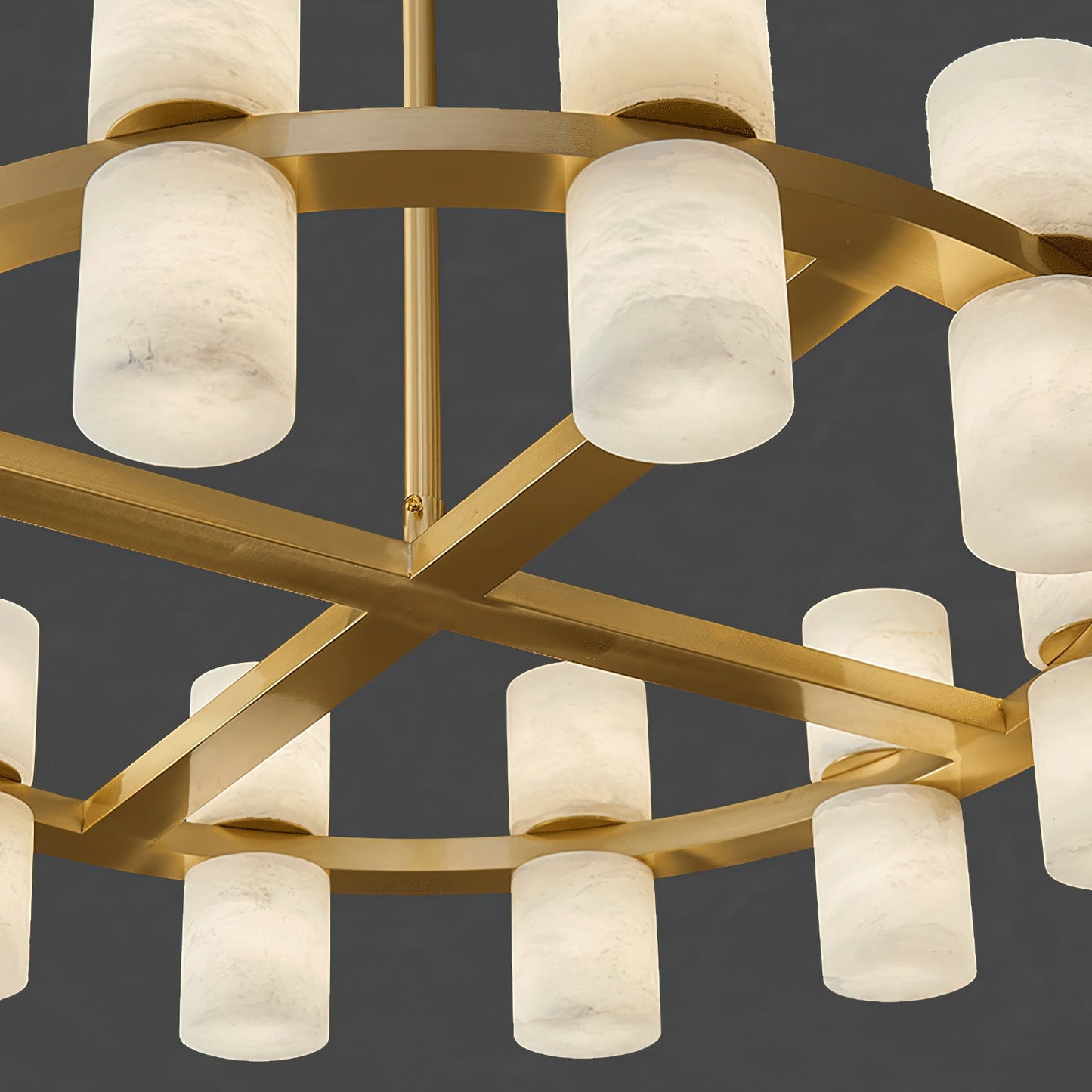 Tabitha Alabaster Chandelier - Brass Hoop & Natural Alabaster Pendant Light | Luxury Statement Ring Chandelier
