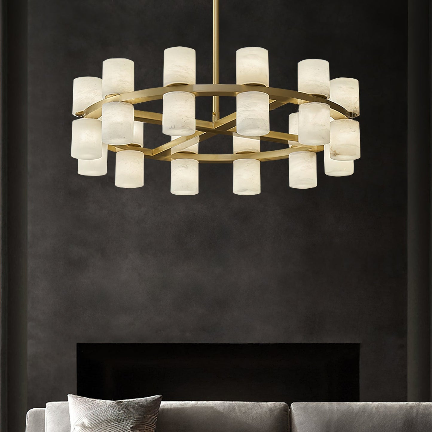 Tabitha Alabaster Chandelier - Brass Hoop & Natural Alabaster Pendant Light | Luxury Statement Ring Chandelier