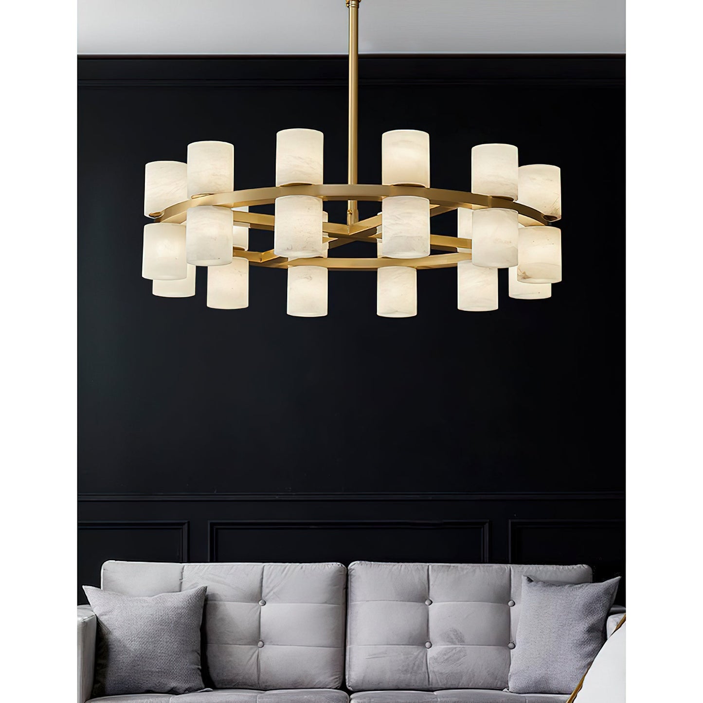 Tabitha Alabaster Chandelier - Brass Hoop & Natural Alabaster Pendant Light | Luxury Statement Ring Chandelier