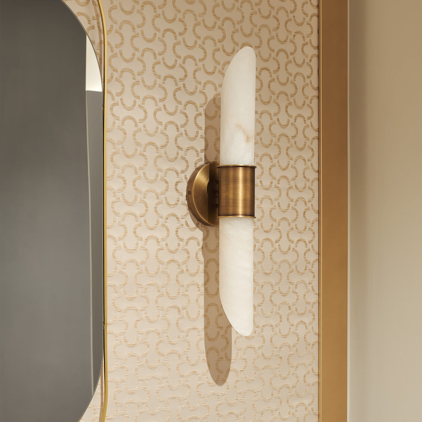 Tabitha Alabaster Wall Lamp - Elongated Brass & Natural Alabaster Sconce | Modern Vertical Stone Wall Light