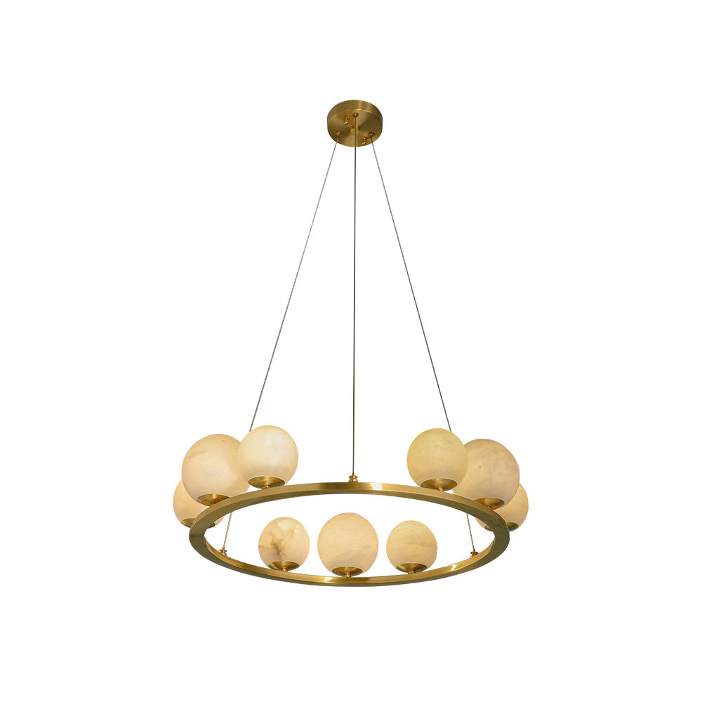 Tagliato Alabaster Chandelier - Brass Ring & Natural Alabaster Pendant Light | Modern Stone Ring Chandelier