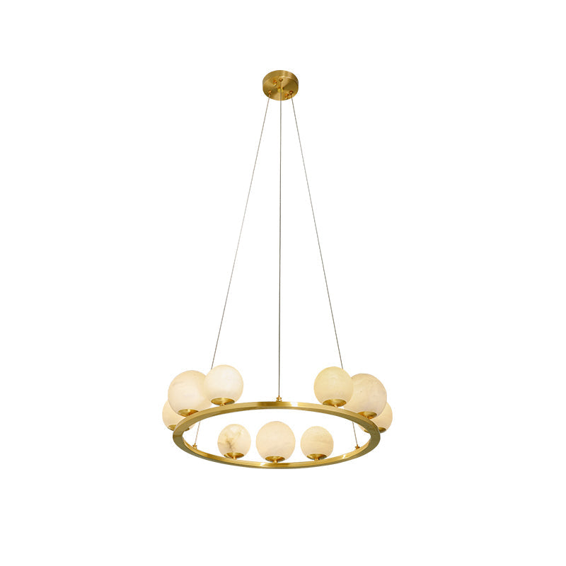 Tagliato Alabaster Chandelier - Brass Ring & Natural Alabaster Pendant Light | Modern Stone Ring Chandelier