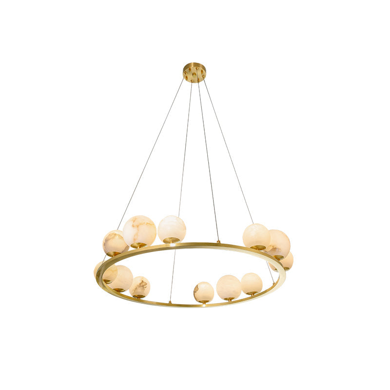 Tagliato Alabaster Chandelier - Brass Ring & Natural Alabaster Pendant Light | Modern Stone Ring Chandelier
