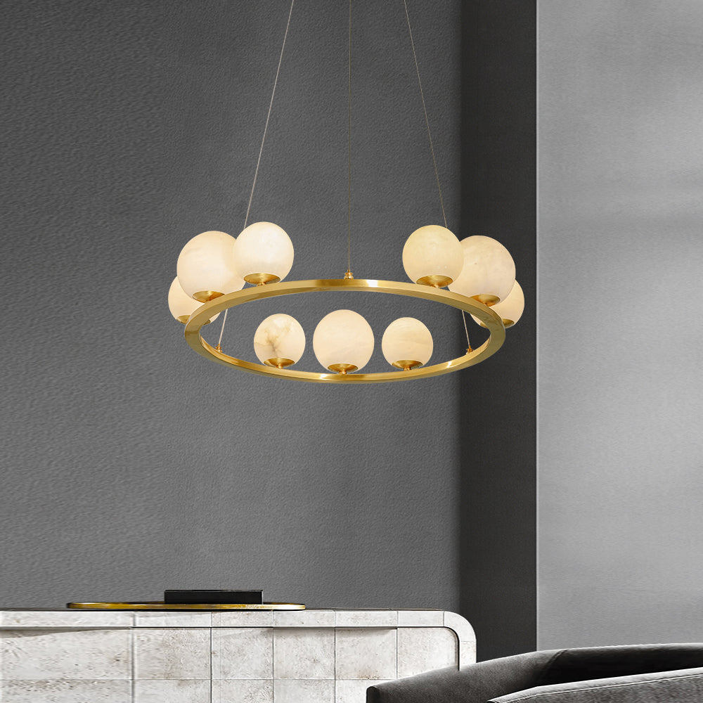 Tagliato Alabaster Chandelier - Brass Ring & Natural Alabaster Pendant Light | Modern Stone Ring Chandelier