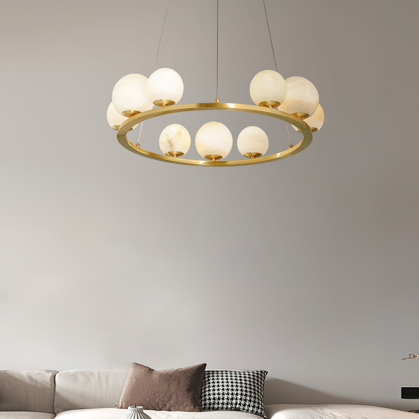 Tagliato Alabaster Chandelier - Brass Ring & Natural Alabaster Pendant Light | Modern Stone Ring Chandelier