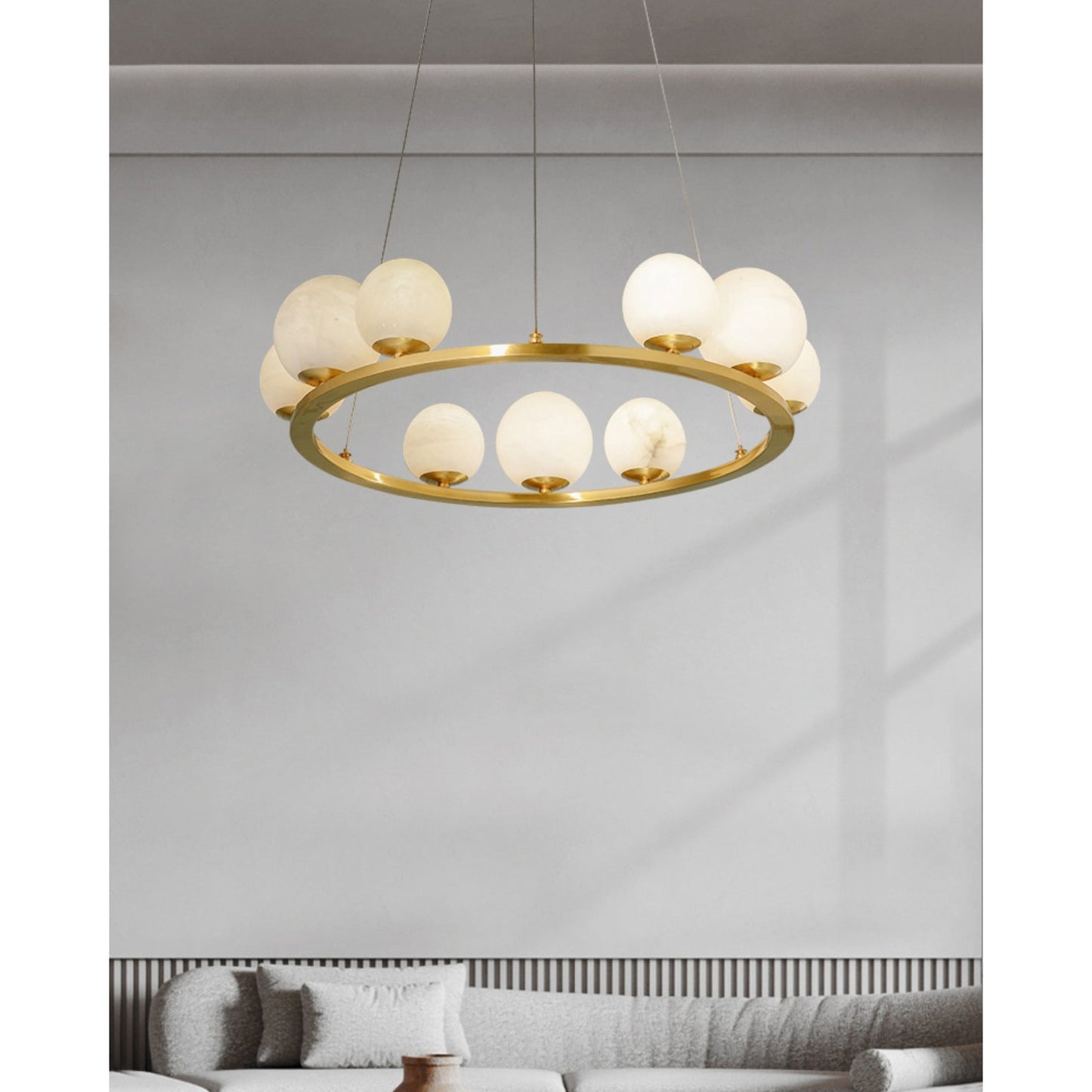 Tagliato Alabaster Chandelier - Brass Ring & Natural Alabaster Pendant Light | Modern Stone Ring Chandelier