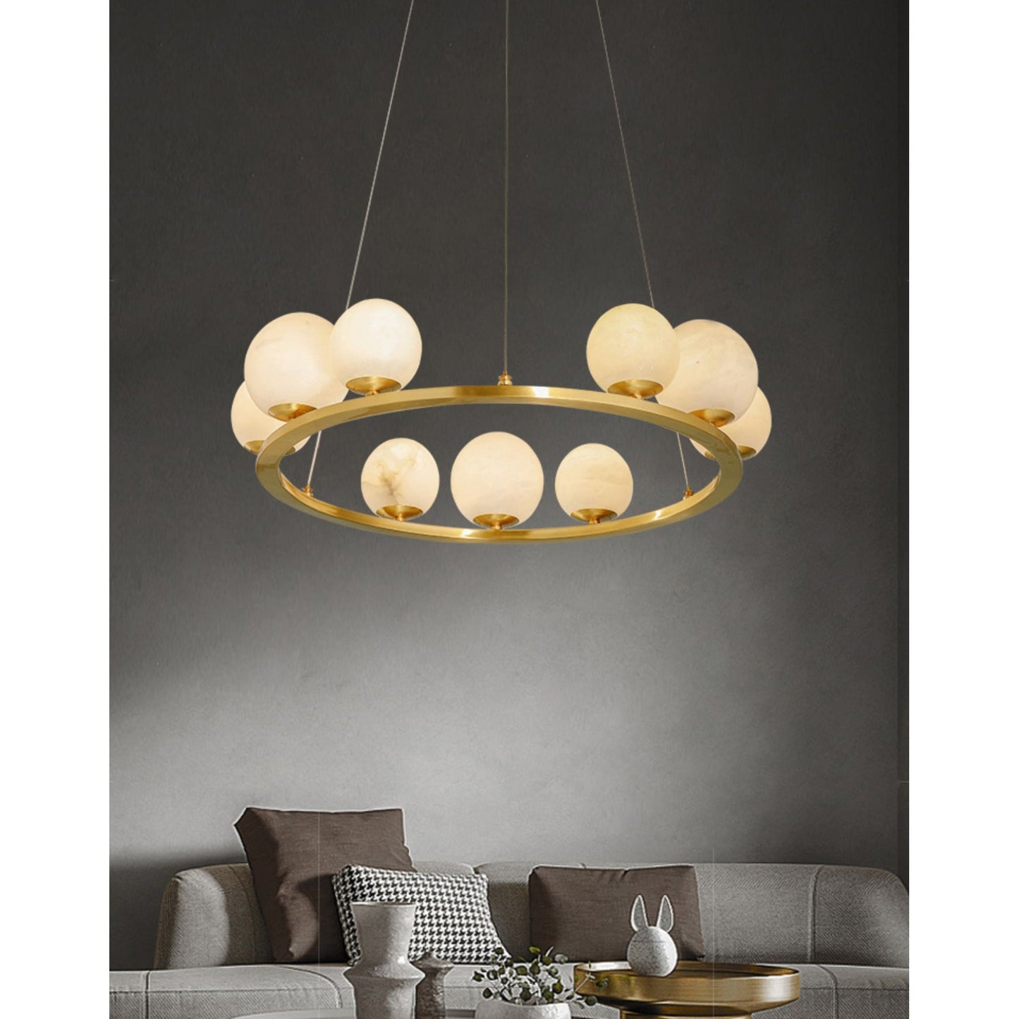Tagliato Alabaster Chandelier - Brass Ring & Natural Alabaster Pendant Light | Modern Stone Ring Chandelier