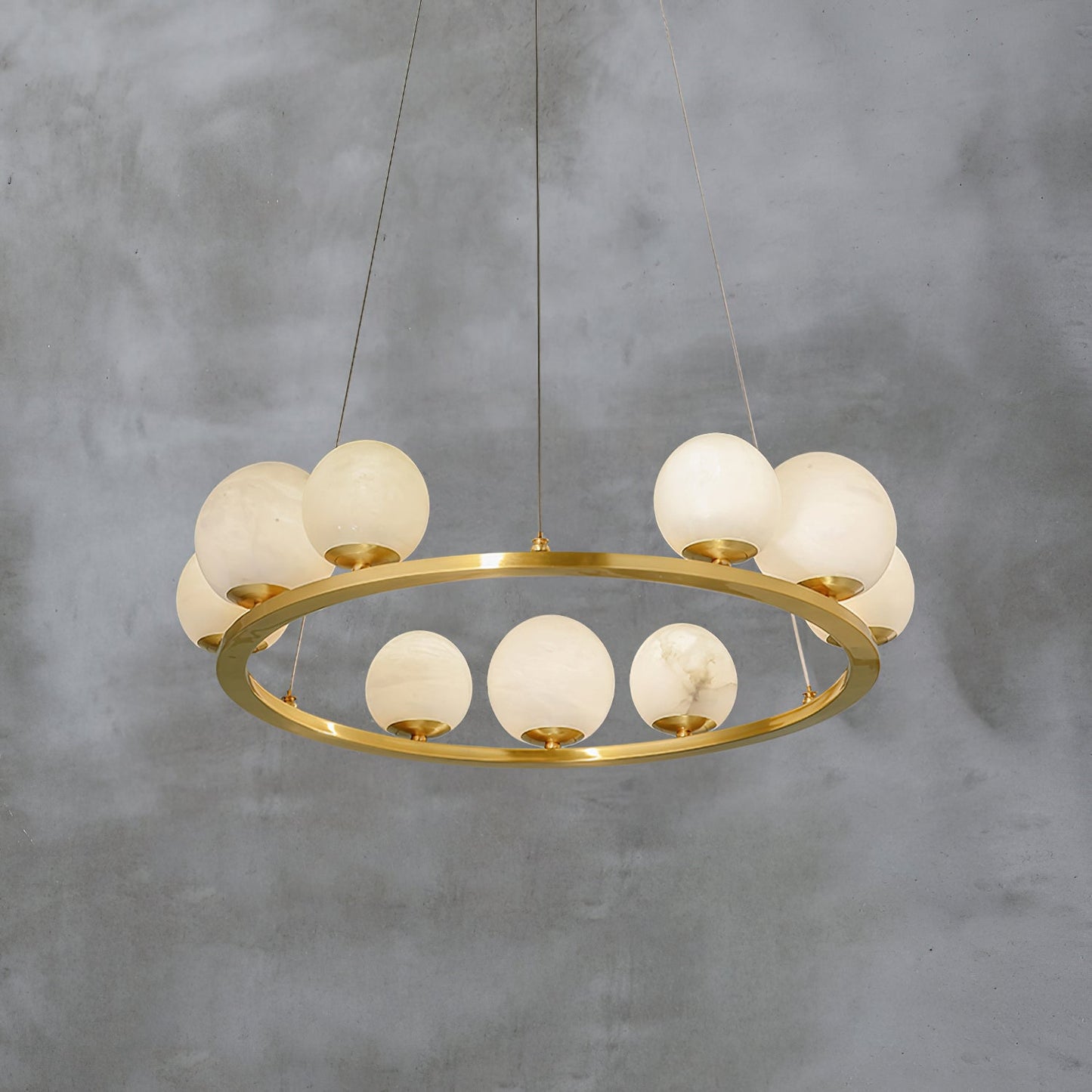 Tagliato Alabaster Chandelier - Brass Ring & Natural Alabaster Pendant Light | Modern Stone Ring Chandelier