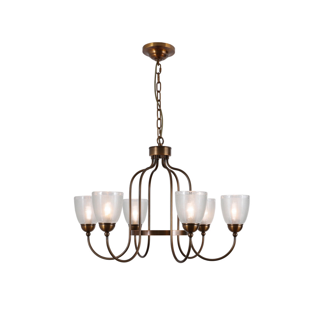 Tahoe Chandelier - Dark Brass & Clear Textured Glass Chandelier | Transitional Multi-Arm Hanging Light