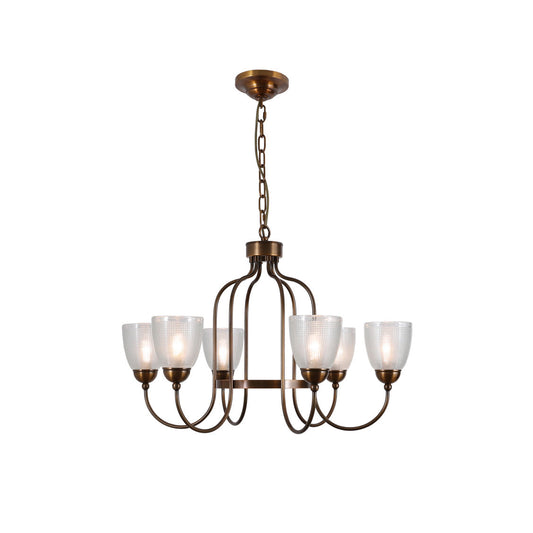 Tahoe Chandelier - Dark Brass & Clear Textured Glass Chandelier | Transitional Multi-Arm Hanging Light
