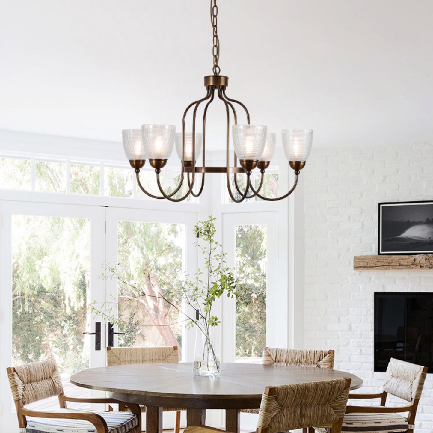 Tahoe Chandelier - Dark Brass & Clear Textured Glass Chandelier | Transitional Multi-Arm Hanging Light
