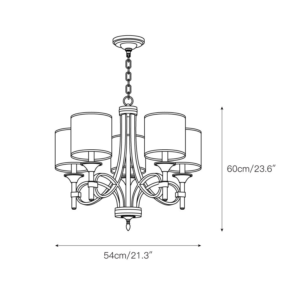 Tallie Chandelier - Modern Brass Geometric Chandelier | Double Sheer Organza & Fabric Shade Hanging Light