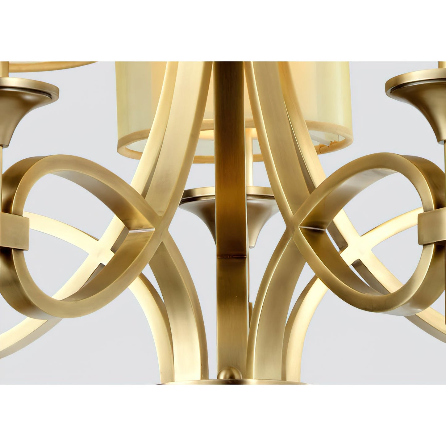Tallie Chandelier - Modern Brass Geometric Chandelier | Double Sheer Organza & Fabric Shade Hanging Light