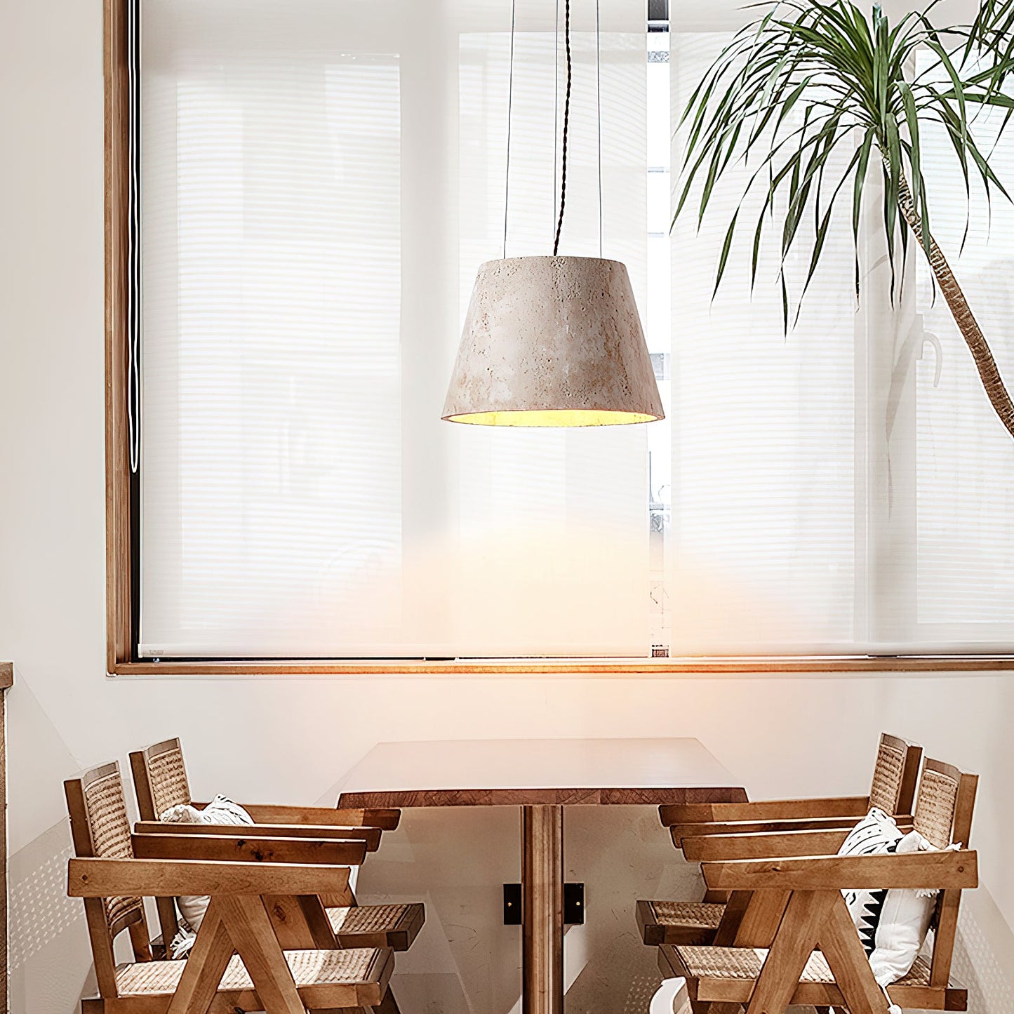 Talma Pendant Lamp - Natural Travertine Stone Hanging Light | Modern Minimalist Dome Pendant