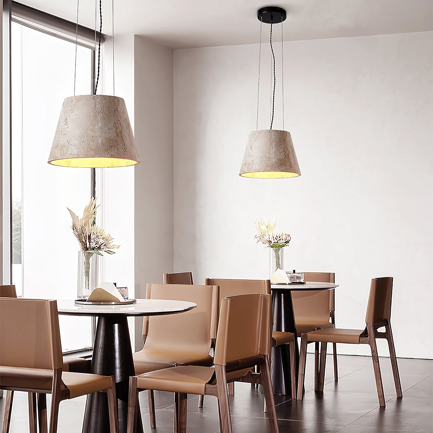 Talma Pendant Lamp - Natural Travertine Stone Hanging Light | Modern Minimalist Dome Pendant
