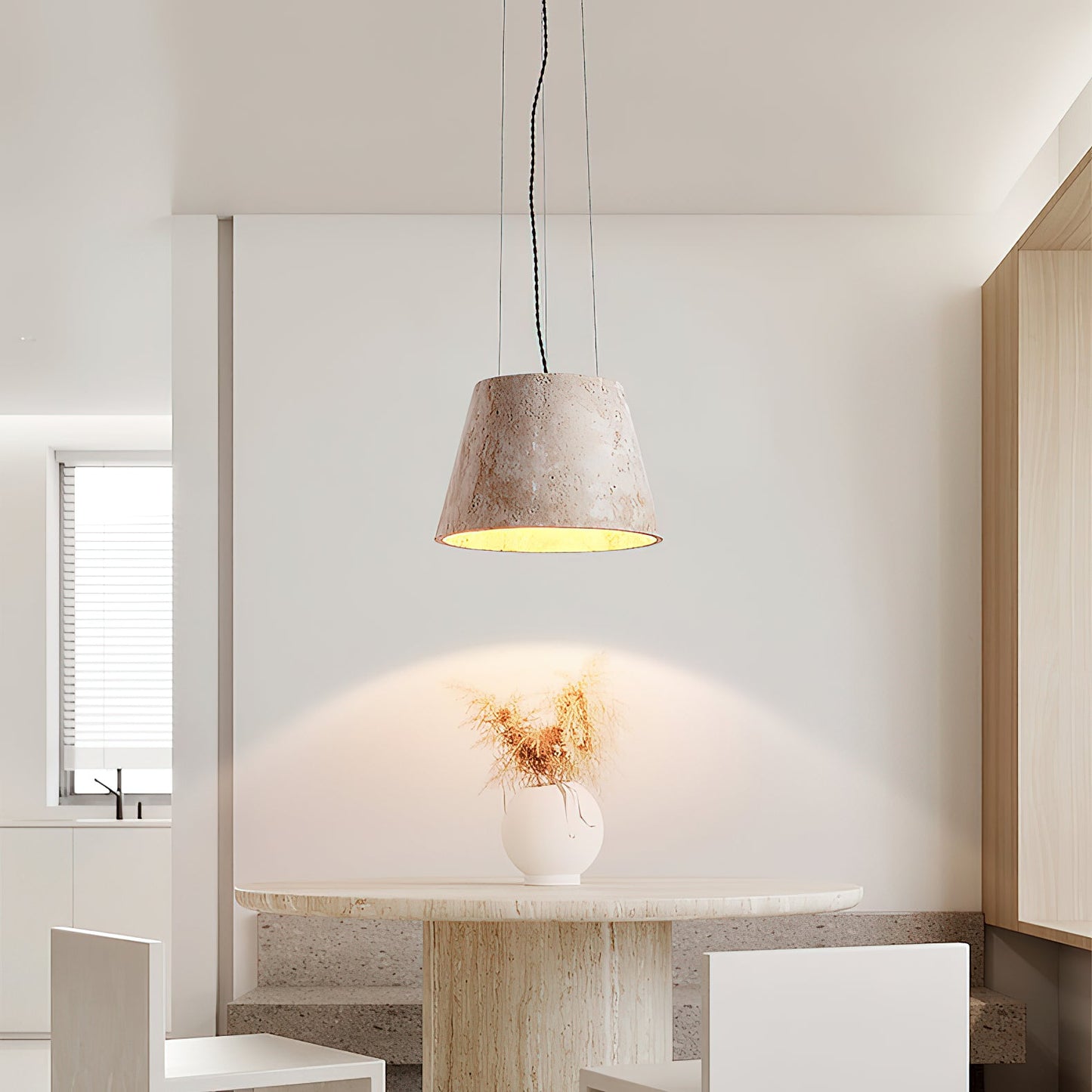 Talma Pendant Lamp - Natural Travertine Stone Hanging Light | Modern Minimalist Dome Pendant
