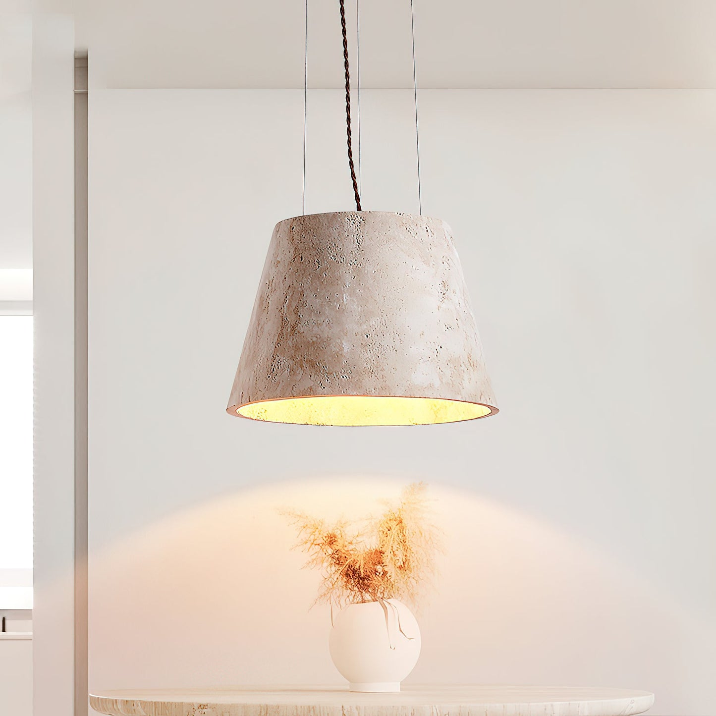 Talma Pendant Lamp - Natural Travertine Stone Hanging Light | Modern Minimalist Dome Pendant