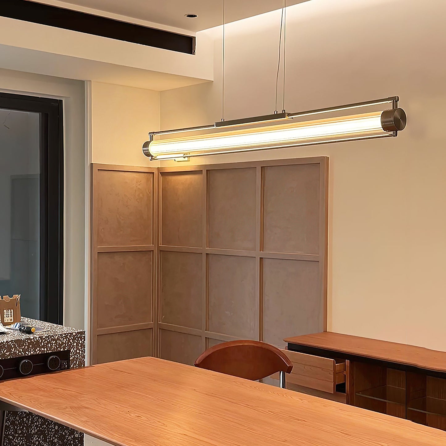 Tamar Wand Pendant Lamp - Linear Drizzled Glass & Metal LED Pendant | Modern Kitchen Island & Dining Light