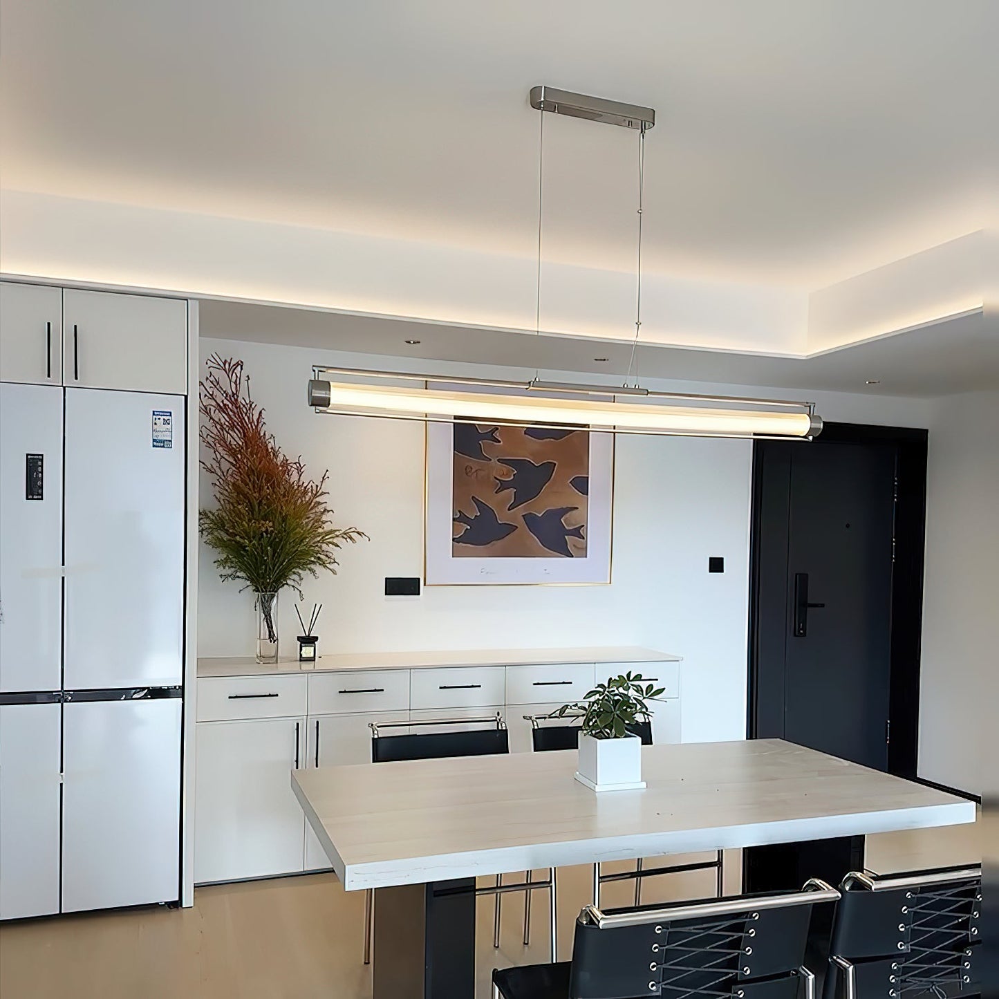 Tamar Wand Pendant Lamp - Linear Drizzled Glass & Metal LED Pendant | Modern Kitchen Island & Dining Light