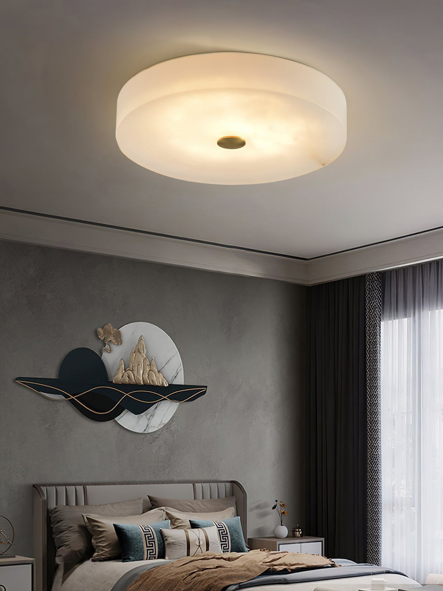 Tamoor Alabaster Ceiling Light - Handcrafted Natural Stone Flush Mount | Modern Low-Profile LED Ceiling Light