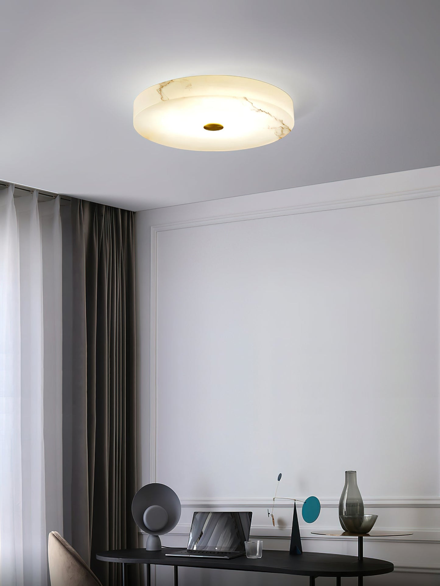Tamoor Alabaster Ceiling Light - Handcrafted Natural Stone Flush Mount | Modern Low-Profile LED Ceiling Light