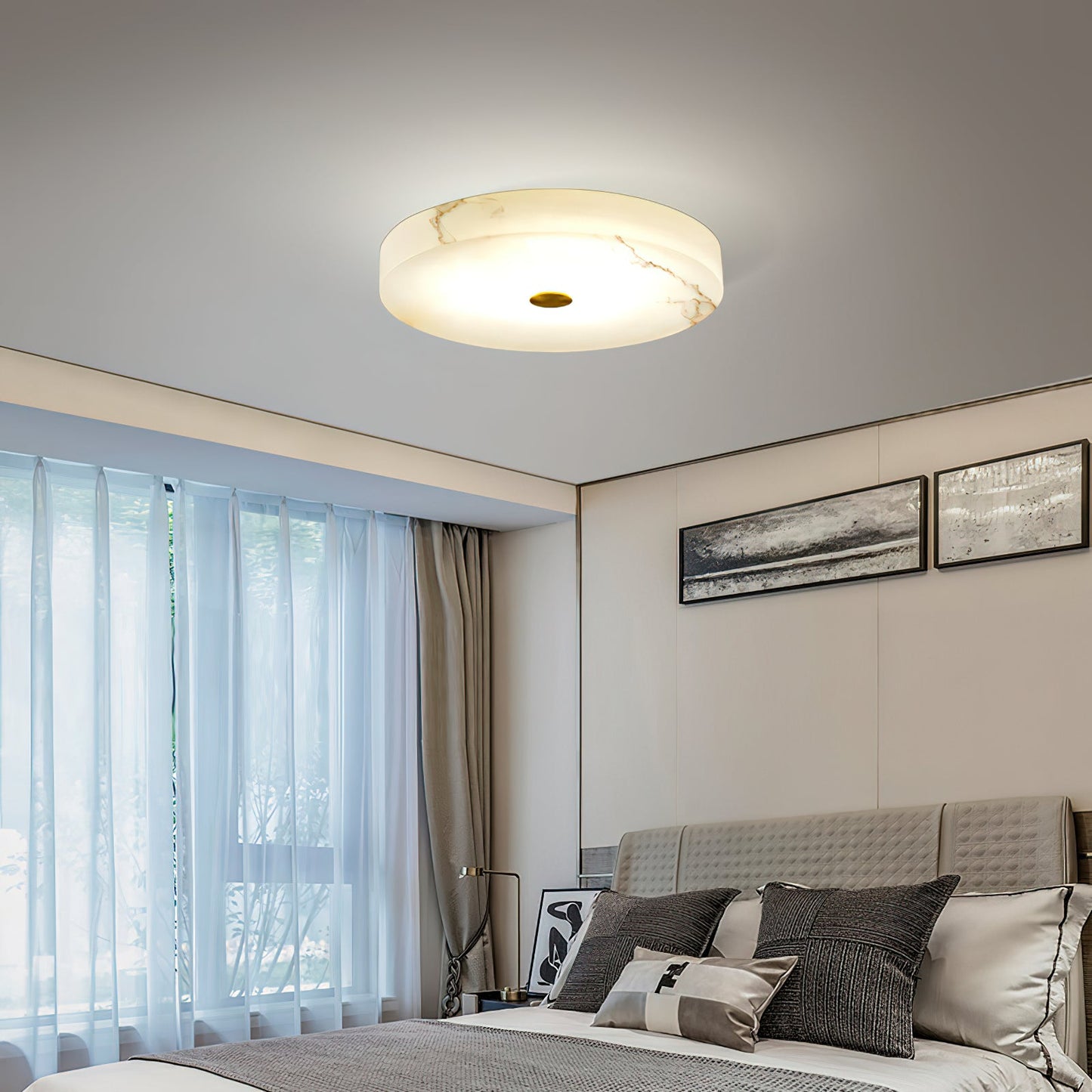 Tamoor Alabaster Ceiling Light - Handcrafted Natural Stone Flush Mount | Modern Low-Profile LED Ceiling Light