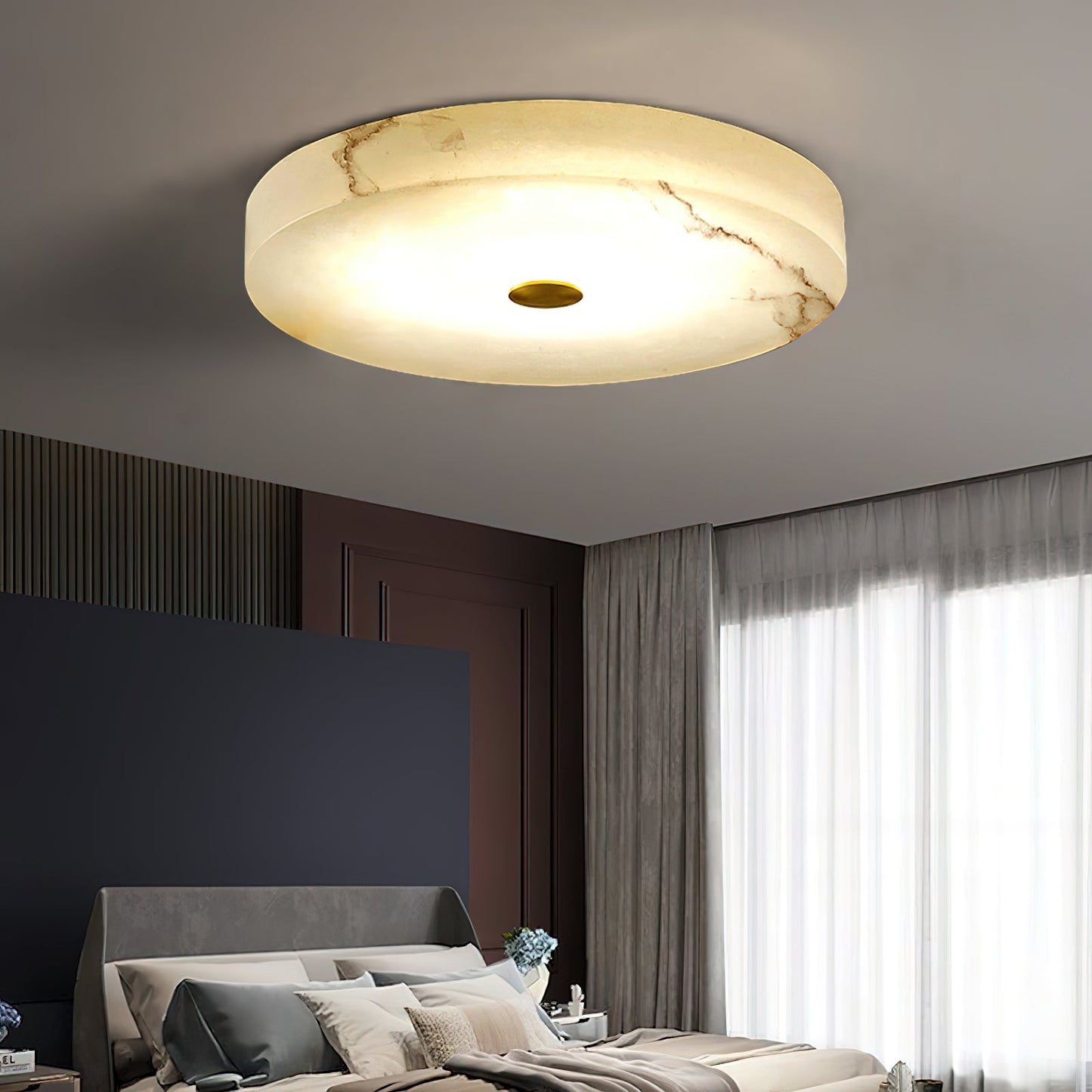 Tamoor Alabaster Ceiling Light - Handcrafted Natural Stone Flush Mount | Modern Low-Profile LED Ceiling Light
