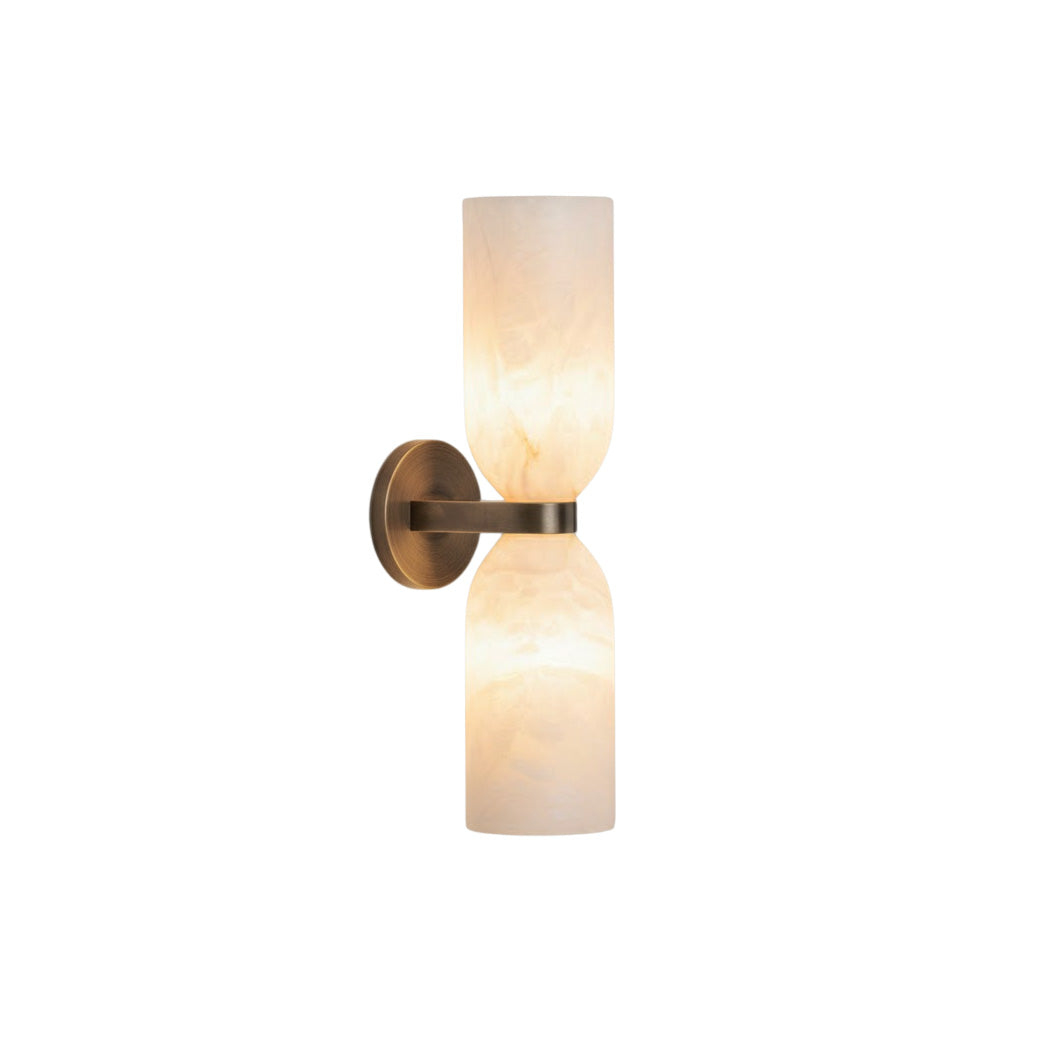 Tandem Alabaster Wall Lamp - Brass & Natural Alabaster Sconce | Modern Vertical Stone Wall Light