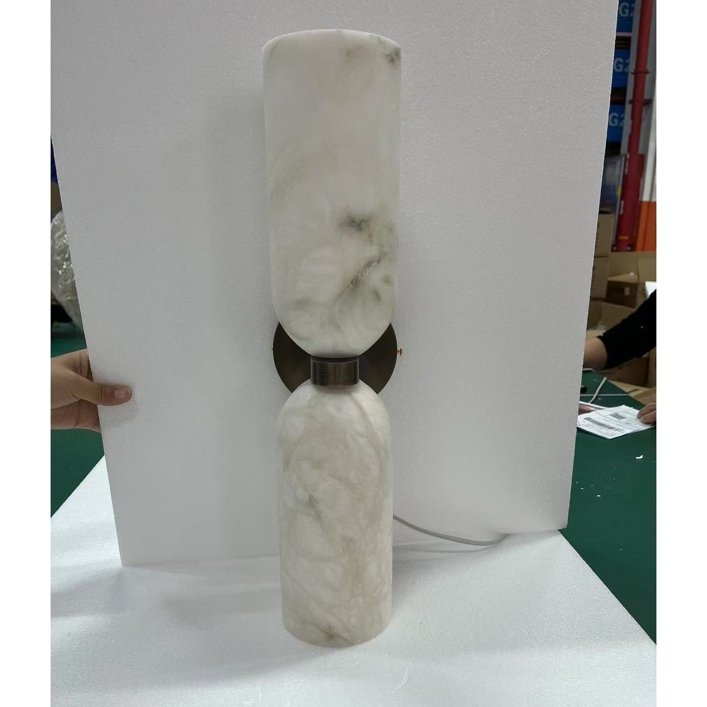 Tandem Alabaster Wall Lamp - Brass & Natural Alabaster Sconce | Modern Vertical Stone Wall Light